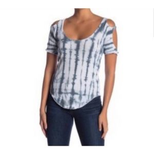EUC🔹️Chaser Double Cold Shoulder Ribbed Blue and White Tie Dye Top - M